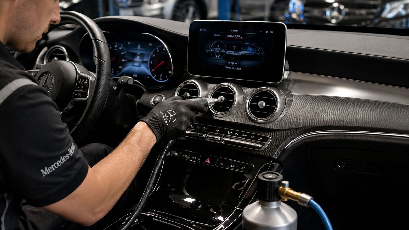 Στα εξουσιοδοτημένα συνεργεία της Mercedes εφαρμόζεται ειδική διαδικασία καθαρισμού και απολύμανσης του συστήματος κλιματισμού. 